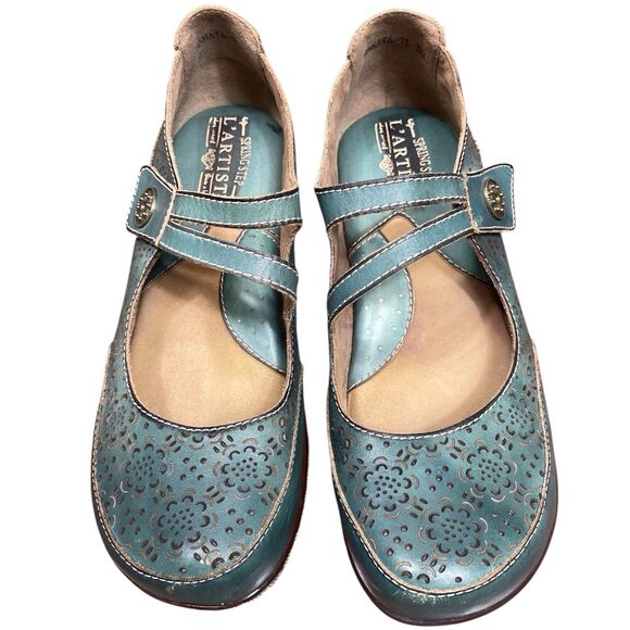 L'ARTISTE BY SPRING STEP Mamata Mary Jane Wedge Shoes EU Size 38 US 7.5 8 Green - Picture 4 of 16